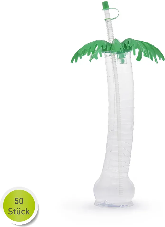 EmK Gastroausstattung Import Slush Sirup Mehrwegbecher Yardcup „Hawaii Palme“ 0,35 Ltr. m. grünem Deckel 50L