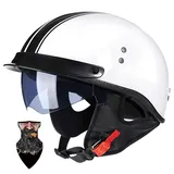 Halbschalenhelm Motorradhelm mit ABS-Schale ECE-zertifizierter Schnellverschluss und abnehmbarem Visier für Erwachsene | Chopper Helm, Mofa Helm Retro, JetHelm Halbhelm für Scooter