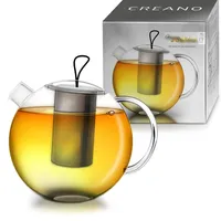 Creano Teekanne 'Jumbo' - 3-teiliges Teekannenset aus Glas mit Integriertem Edelstahl-Sieb & Deckel, Multifunktionale Design-Teekanne, All-in-One, 1,0l
