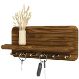 Jemyxhw Schlüsselbrett mit Ablage und 6 Haken, Schlüsselbrett Holz, Schlüsselhalter Schlüsselkasten Schlüsselboard für Eingangsbereich, Flur, Küche (Hellbraun)
