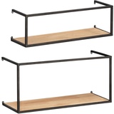 Wenko Wandregal Geo, 2er Set, Kiefernholz/Metall, 50764800 & Kiefernholz, stilvolle Aufbewahrung im Industrial-Design für den gesamten Haushalt, 55 x 25 x 20 cm & 55 x 16 x 15 cm, Schwarz/Braun