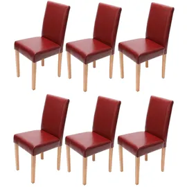 Mendler 6er-Set Esszimmerstuhl Stuhl Küchenstuhl Littau Kunstleder, rot, helle Beine