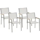 Gartenstuhl mit Armlehnen 4er Set Edelstahl Stoffbezug weiß stapelbar Grosseto