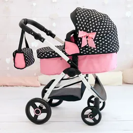 Bayer Design 17560AA Puppenwagen City Max mit Tasche, höhenverstellbar, schwenkbare Vorderräder, wandelbar als Jogger, integrierter Korb - Schwarz/Rosa
