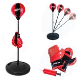 Standboxball Boxbirne Standboxsack + Boxhandschuhe für Kinder Verstellbar Punching Ball Boxsack Befüllbar mit Wasser oder Sand (Stück), Spezieller Gummi-Ball schwarz