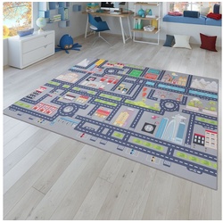 Kinderteppich Spielteppich Kinderzimmer Teppich Kinderteppich Kurzflor Straßen, TT Home, rund, Höhe: 4 mm grau