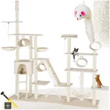 tectake® Kratzbaum XXL, Katzen Kratzbaum groß, deckenhoch, inkl. Zubehör Katzen Spielzeug, Katzen Hängematte, Kratzsäule, Katzenhaus, Katzentunnel, Liegefläche, Katzentreppe, variabel - beige