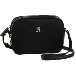 Umhängetasche TOMMY HILFIGER, Damen, schwarz, Polyurethan, Baumwolle, unifarben, Taschen, mit TH-Emblem vorne