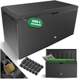 KESSER KESSER® Auflagenbox Rattanoptik Kissenbox 290 Liter mit Rollen klappbarer Deckel Haltegriffe Rattanoptik Gartenbox wetterfeste Gartenkiste Aufbewahrungsbox