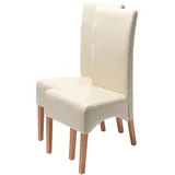 2er-Set Stuhl Latina, Esszimmerstuhl Lehnstuhl, Leder ~ creme, helle Beine