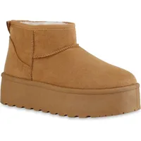 VAN HILL Damen Warm Gefütterte Plateau Boots Stiefeletten Schuhe 840485, Farbe: Hellbraun, Größe: 37 - Braun - 37
