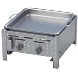 BSR-Grillen Profi Gasgrill 2-flammig mit Edelstahl-Pfanne hoher Rand I Edelstahl Gastrogrill I Gasbräter I Gastrobräter I Piezo-Zünder 2 Gasbrenner stufenlos regelbar Gasschlauch Druckminderer