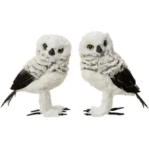 Decoris Dekofigur Eule 11x14x21cm Kunstfell Weiß / Grau 1 Stück sortiert