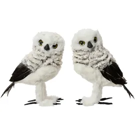 Decoris Dekofigur Eule 11x14x21cm Kunstfell Weiß / Grau 1 Stück sortiert