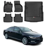 Omac Fußmatten & Kofferraumwanne Set kompatibel mit VW Passat B8 2014-2019 Gummi Schwarz 5X