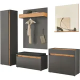 INOSIGN Garderoben-Set »GIRON/ CiTY, Garderobe in Wotan Eiche, moderner Garderobenschrank«, (Komplett-Set, 5 St.), enthält Schrank, Kommode, Spiegel, Paneel & Schuhbank +Sitzkissen,