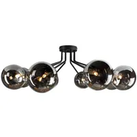 MeineWunschleuchte Led Deckenleuchte Schwarz Glaskugeln Rauchglas, 88cm