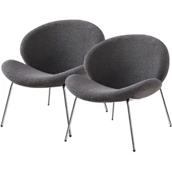 Polsterstuhl KAYOOM "Stuhl Jaden 125 2er-Set, im angesagten Stoff mit dem Kräusel-Effekt", grau (grau, silber), B:73,5cm H:76cm T:75cm, 100% Polyester-Bouclu00e9, Sperrholz, Schaumstoff Gestell:100% Eisen, Stühle, Ästhetisch minimalistisches Design, Bouclé Stoff, breites Sitzen