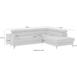 Cotta Ecksofa "Kitty L-Form, B: 249 cm", braun (mud), B:249cm H:72cm T:207cm, Microfaser (100% Polyester);Flachgewebe (100% Polyester), Sofas, Ecksofa, mit Kopfteilverstellung, optional Bettfunktion & Bettkasten