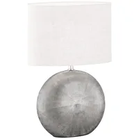 MeineWunschleuchte Tischlampe mit Keramikfuß Silber & Lampenschirm Leinen Weiß,