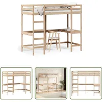 The Living Store Hochbett mit Schreibtisch 90x190 cm Massivholz Kiefer - Braun