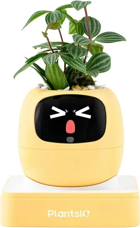 Ivy Smart-Blumentopf mit Emoji, intelligenter Pflanzroboter für Zimmerpflanzen, Tamagotchi-Blumentopf, stylisher Plantagotchi, Wohndekoration (Zitrone)