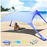 LuxusKollektion Strandmuschel Strandzelt Pop-Up 2x2.1m LSF 50 Lycra Sonnenschutz Anti-Wind blau
