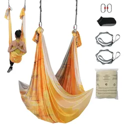 VEVOR Aerial Yoga Hängematte Set 5 x 2,8 m, Golden Aerial Yoga Swing Air Fliegen, Yoga-Schaukel Hammock Swing 1000 kg Max. Tragfähigkeit, inkl. Yoga-Socken & Stahlkarabiner, Anti-Gravity-Übungen