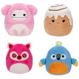 Squishmallows Micromallow – 4er-Pack: Waschbär, Bigfoot, Ara, Zimtrolle