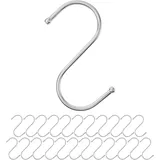 S-Haken zum Einhängen, 24 Stück, in Silber, Metallhaken für bis Ø 32 mm Stangen, Länge 85 mm, S Haken für Küche, Kleiderstange, Garage, Topf, Pfanne, Tasse, Hängehaken, Küchenhaken, Doppelhaken Set
