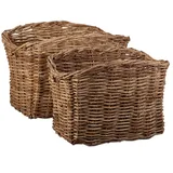 Relaxdays Flechtkorb Set 2-teilig, hoher Aufbewahrungskorb aus Rebenholz, handgefertigter Allzweckkorb m. Griffen, natur