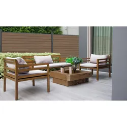 WPC Rhombuszaun Doppeltor - Walnuss / Anthrazit - 300 x 180 x 1,9 cm - aus WPC co-extrudiert (Wood Polymer Composite) / Aluminium