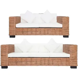 vidaXL 2-tlg. Sofagarnitur mit Auflagen Natur Rattan
