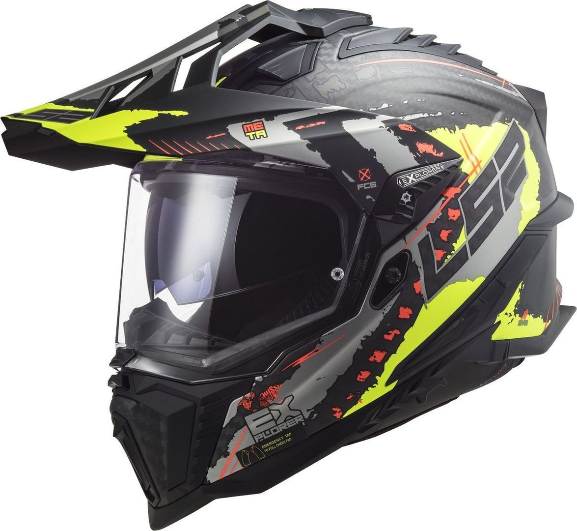 LS2 MX701 Explorer C Extend Carbon Motorcross helm, zwart-geel, XS Voorman