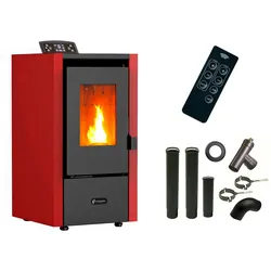 Luft-Pelletofen Anita 6,5 kW Sannover bordeaux + Kaminbau-Anschluss-Set