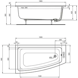 Ideal Standard Connect Playa Raumsparbadewanne 90 x 160 cm (T963501)