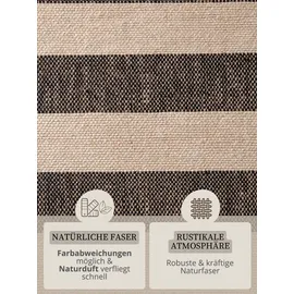 HANSE HOME Playa natur, weiß, schwarz, B:200cm H:6mm L:300cm, Jute, Teppiche, Teppich, Jute, Handgemacht, Naturteppich, Wohnzimmer, Läufer, Fransen