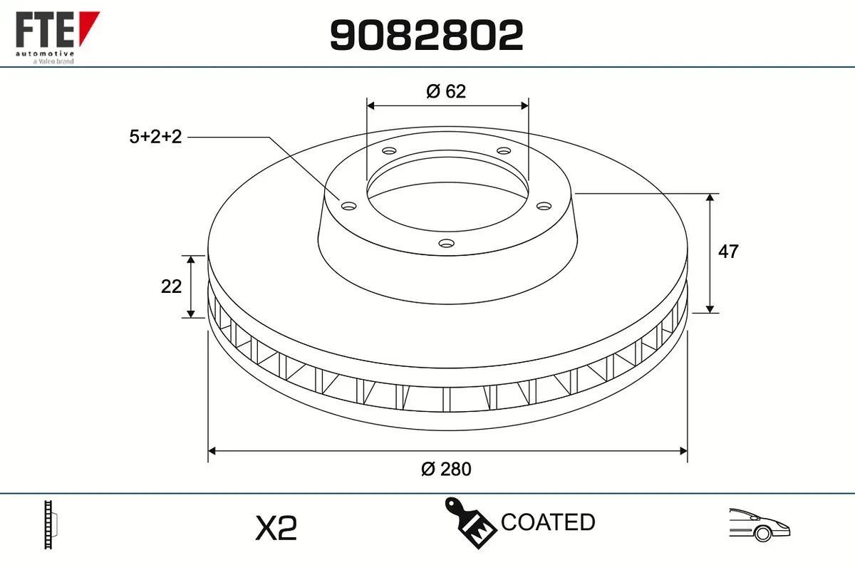 FTE Bremsscheibe 9082802 Vorderachse belüftet 280mm 22mm für Suzuki