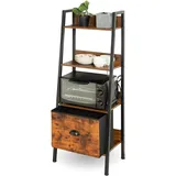 FurnitureR Leiterregal, 4-Tier schmales Regal, Bücherregal für Home Office, Wohnzimmer, Schlafzimmer, Küche, Bücherregal aus Holz mit Schubladen, Industrie, Rustikal Braun und Tinte Schwarz