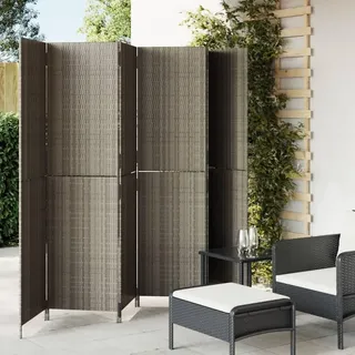 Juroupi Paravent 6-TLG. Paravent Outdoor Paravent Balkon Room Divider Raumteiler Trennwand Grau Poly Rattan - 365354