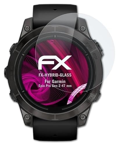 atFoliX Glasfolie kompatibel mit Garmin Epix Pro Gen 2 47 mm Panzerfolie, 9H Hybrid-Glass FX Schutzpanzer Folie