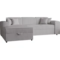 MIRJAN24 Ecksofa Santos L Cord, L-Form Eckcouch mit Schlaffunktion und Bettkasten, Polsterlehnen fest montiert, Kissen-Set (Farbe: Poso 110, Seite:... - Grau