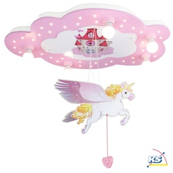 Elobra Kinderzimmer-Deckenleuchte SCHLOSS UND EINHORN Bildwolke, 5x E14, rosa ELO-127919