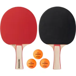 Tischtennis-Set Free PPR 130 mit 2 Schlägern und 3 Bällen SCHWARZ|ROT Konkav