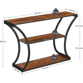 VASAGLE Boxxx Konsolentisch Braun, Schwarz, Holz, Metall Recyclingholz, rechteckig, würfelförmig, C-Form, 30x80x120 cm, einfacher Aufbau, Wohnzimmer, Wohnzimmertische, Konsolentische