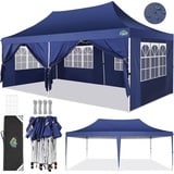 COBIZI Pavillon 3x6, Faltpavillon 3x6 Wasserdicht Stabil Winterfest, Sofort aufklappbare Vordächer Outdoor Gartenzelt mit 6 Seitenteilen, für Party Garten Festival, Blau