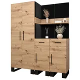 ABIKS MÖBEL Garderoben-Set ARTIN Set 7 Garderobe mit gepolsterten Paneelen, Industriell Design schwarz