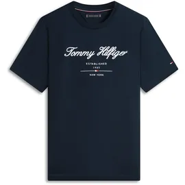Tommy Hilfiger T-Shirt SCRIPT LOGO TEE mit aufgesticktem Logo blau M (48)