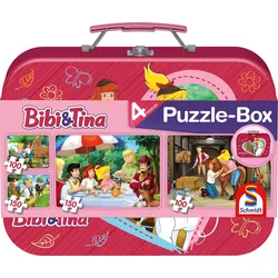 Schmidt Spiele - Kinderpuzzle - Bibi und Tina: Puzzle-Box im Metallkoffer, 4 Puzzle!