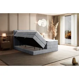 altdecor Boxspringbett mit 2 Matratzen und Topper, - 160x200 cm - MARCE KING - Hellgrau Samt - Polsterbett mit, H3- und H4- Matratzen, Bettkasten, un... - Hellgrau